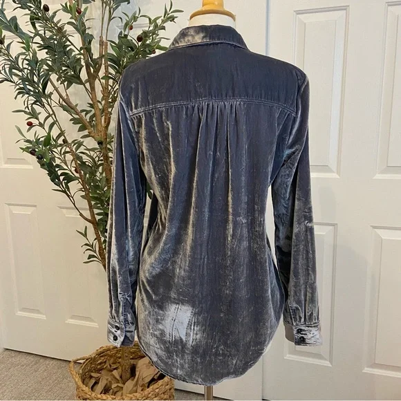 Pilcro Velvet Shirt in Silver Gray-Blue 💠 LIKE NEW Button Down - Picture 9 of 12